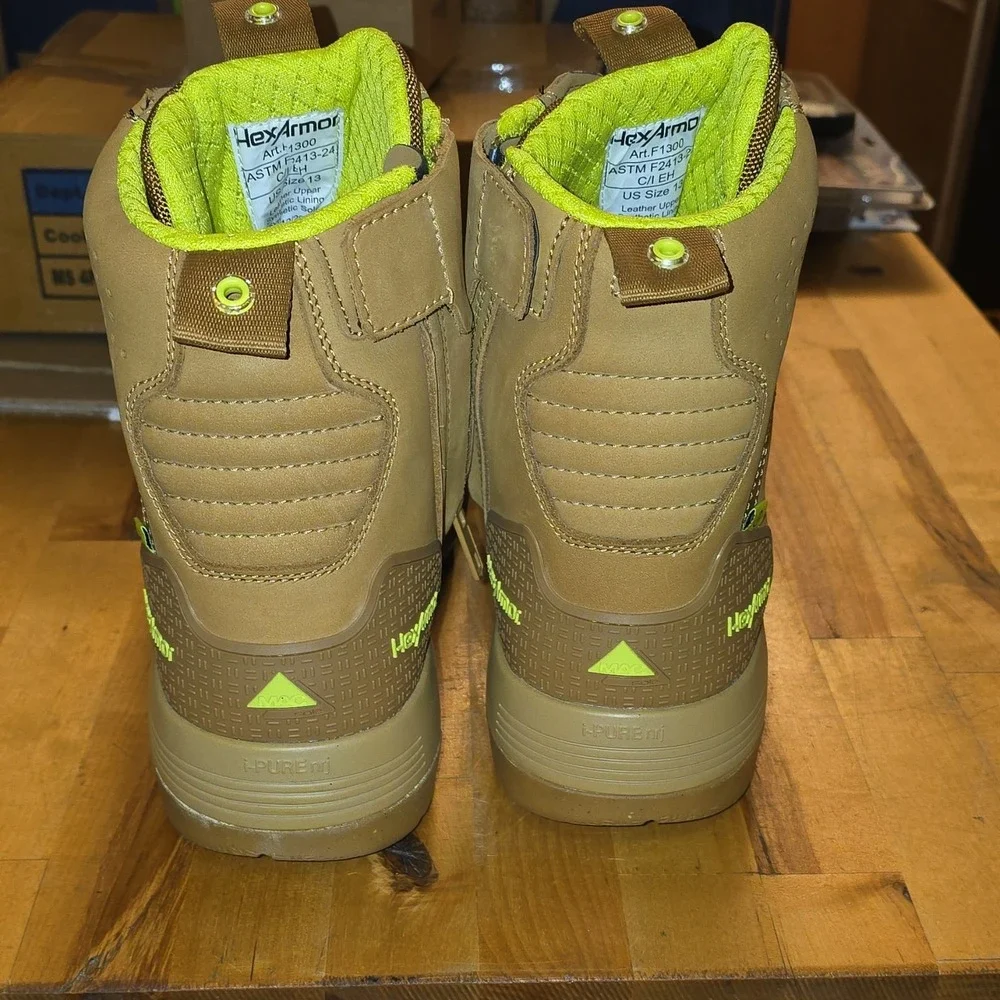 HexArmor F1300 Work Boots ASTM F2413-24 CI EH Size 13M Tan Leather Upper